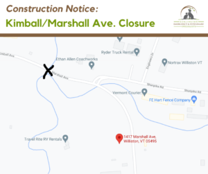 Google Map showing Kimball/Marshall Avenue closure